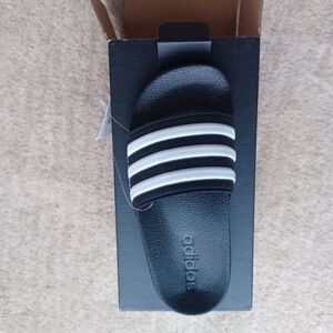 New Adidas Slides Adilette Shower k sandals black/white kids size 11
